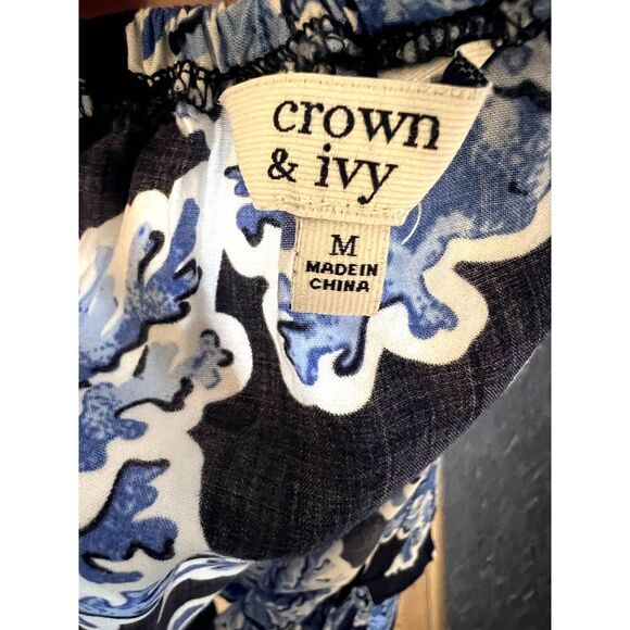 Blue and White Coral Print Crown & Ivy Tank Pattern Size M - Picture 5 of 5